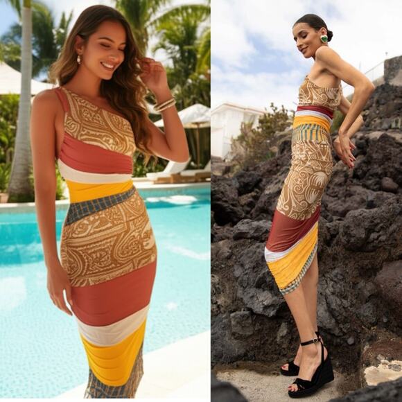 NWT NEW Alexis Ebony One Shoulder Asymmetrical Mesh Bodycon Dress - Picture 5 of 10